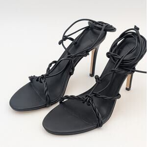 Marc Fisher LTD Bea Twisted Lace-Up Stiletto Heel Sandals Black Size US7.5M EU38